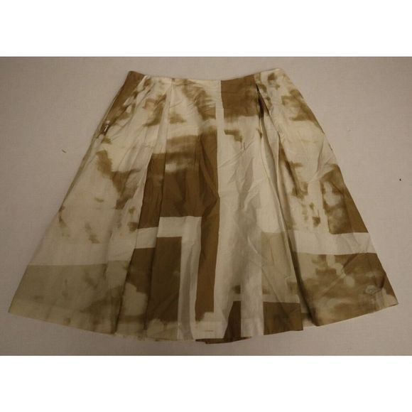 Jil Sander Women Sz 42/US 10 Beige Ivory Brown Back Zip Mid-Length Pleated Skirt - Picture 11 of 11